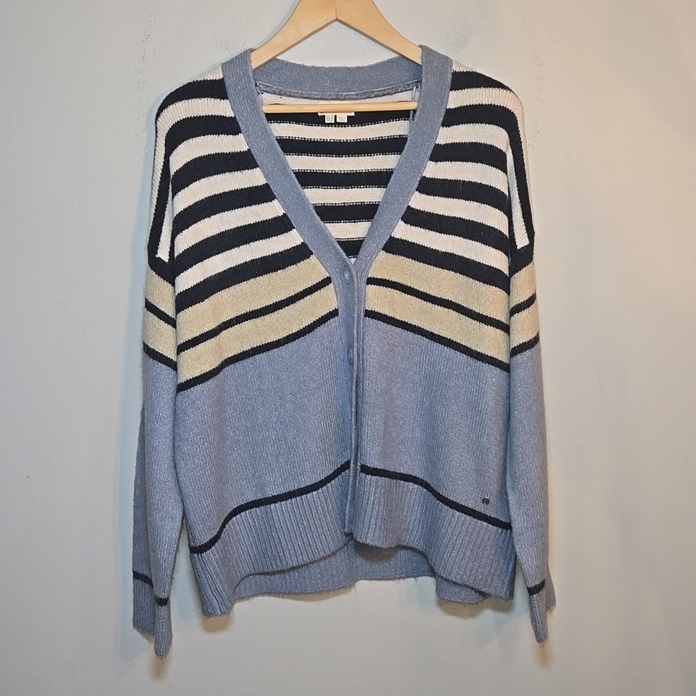 Fat Face Alpaca Heather Stripe V-Neck Button Front Sweater Cardigan NWOT - Picture 2 of 13